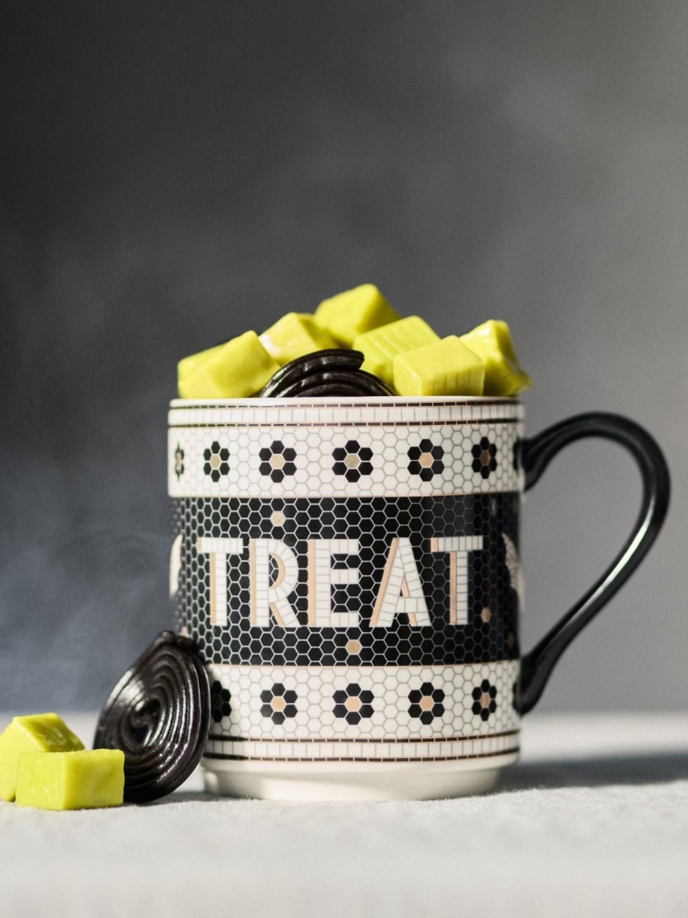 Bistro Tile Halloween Edition 'TRICK or TREAT' Ceramic Mug w 24KGold accents